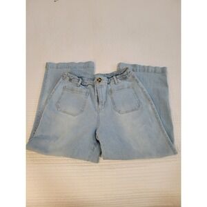 Draper James Light Wash Wide Leg Elastic Waist Jeans Size 14 High Rise Pockets